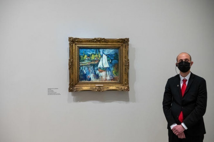 Une « Vue de la Seine », de Maurice de Vlaminck, lors de l’exposition de la collection Morozov, à la Fondation Louis Vuitton, en octobre 2021. RICCARDO MILANI/HANS LUCAS VIAAFP